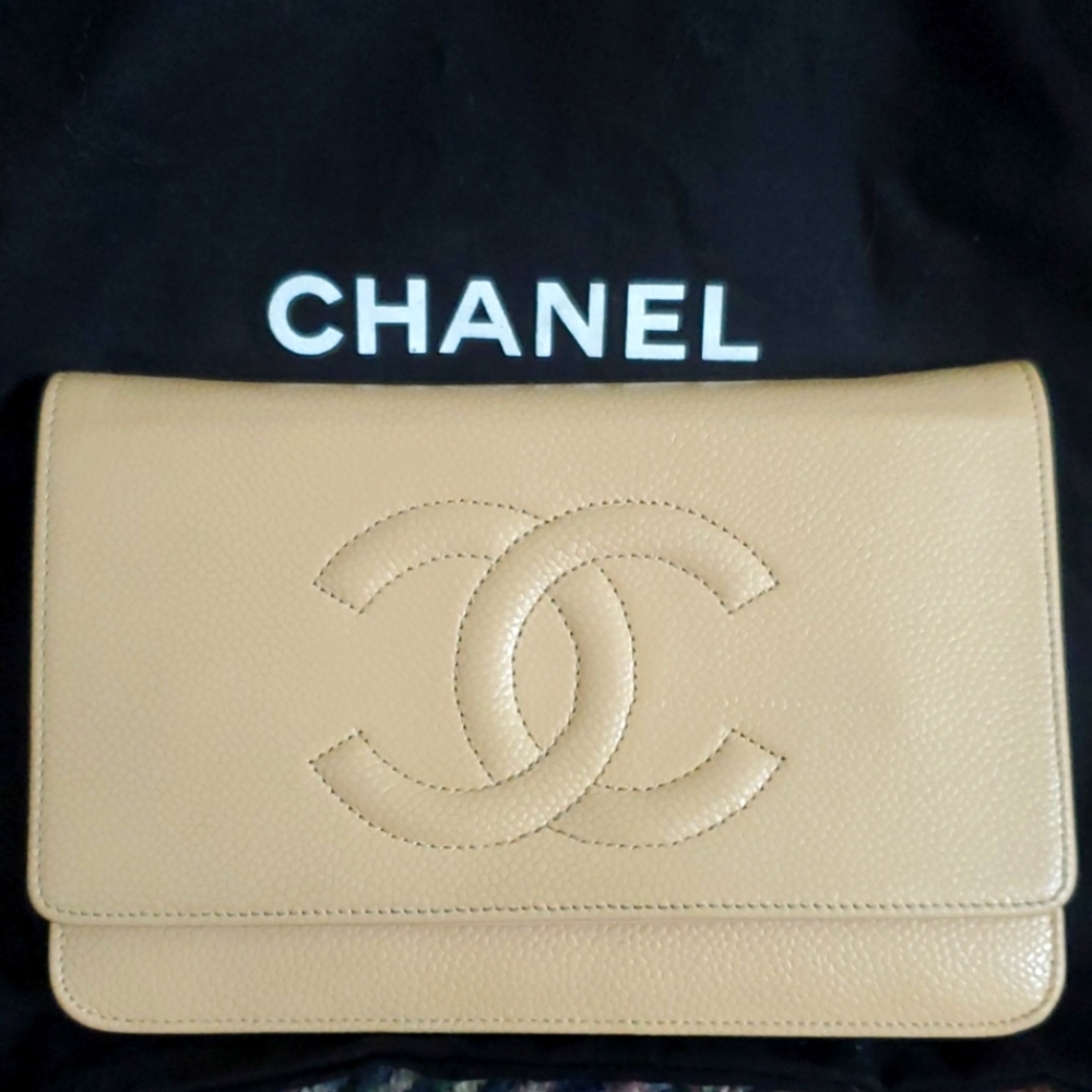CHANEL Beige Gold hardware WOC wallet on a chain